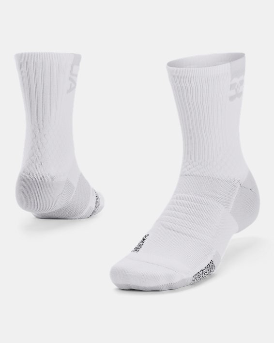 Unisex UA ArmourDry™ Playmaker Mid-Crew Socks, White, pdpMainDesktop image number 0